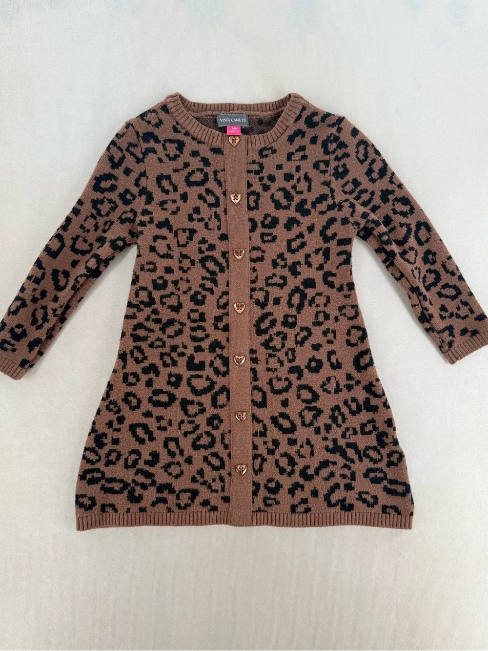 Vince Camuto Girls' Brown and Black Leopard Knit Cardigan Dress